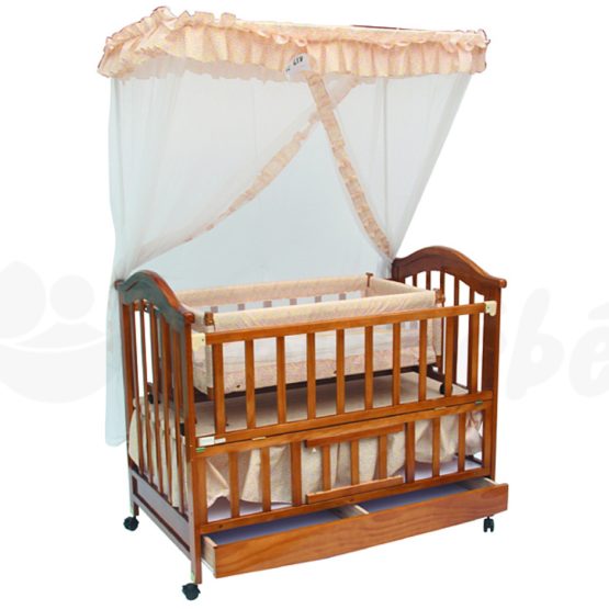 Lit Bébé à barreaux en Bois Marron Avec Matelas