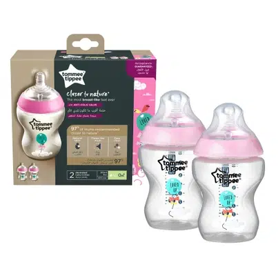 Lot de 2 biberons Closer To Nature 260 ml Rose – Tommee Tippee